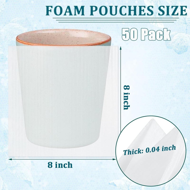 APOCHON 50 Pack Foam Pouches 8x8 inch, Cushion Foam Pouches for Packing, Moving Supplies Protecting Glasses, Cups, China and Dishes, Packing Supplies for Moving, Shipping and Storage, Foam Packing Pouches - Image 2